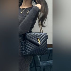 100% Authentic Yves Saint Laurent Lou Lou Deep Marine Blue Flap-Top Shoulder Bag